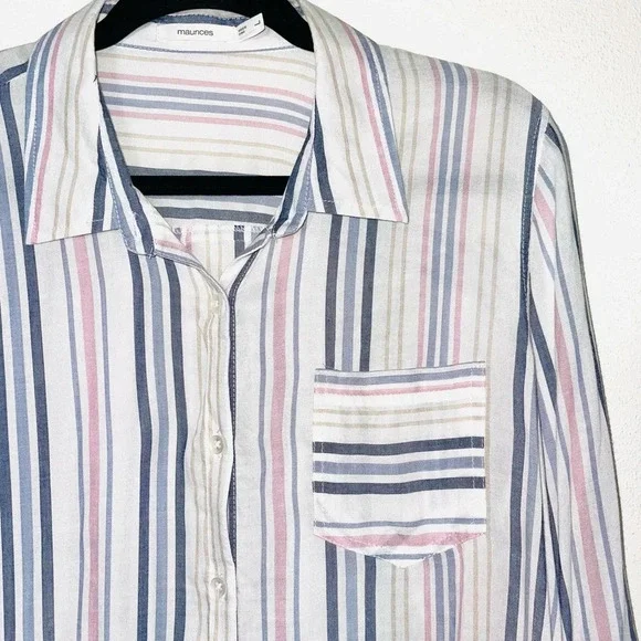 Maurices White & Multicolor Pastel Striped Button Down Shirt Large Women’s - Picture 3 of 12